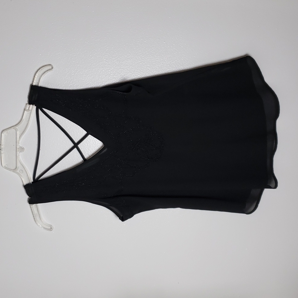 Maurices black semi sheer beaded chest strappy tank top. Women's size medium